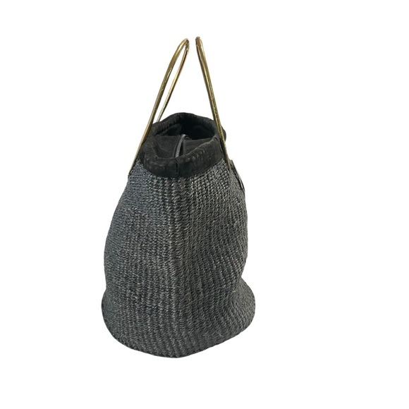 Handmade Black Woven Tote with Brass Giraffe Accent & Double Handles - Picture 6 of 11